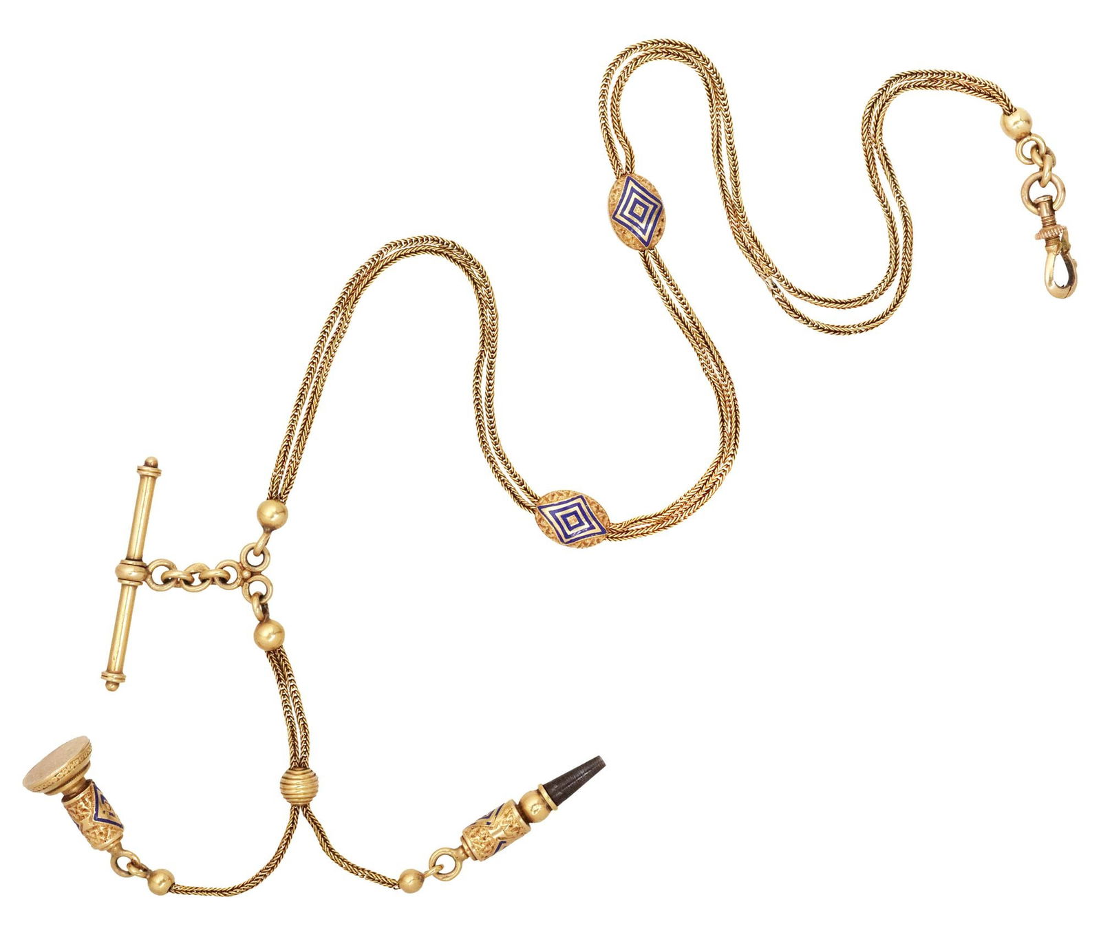 ESTATE VICTORIAN 18KT GOLD & ENAMELED ALBERT POCKET WATCH CHAIN (1 of 7)
