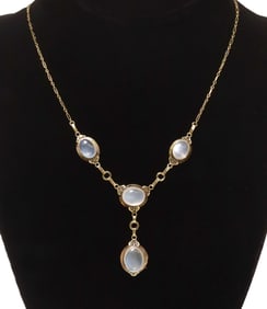 ESTATE 14KT YELLOW GOLD & MOONSTONE NECKLACE
