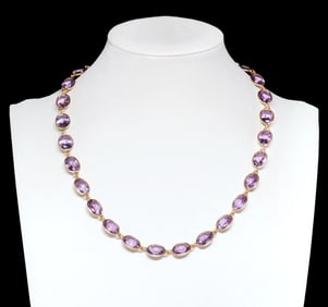 FINE ESTATE 18KT YELLOW GOLD & 65.00CTTW AMETHYST OVAL CHAIN NECKLACE