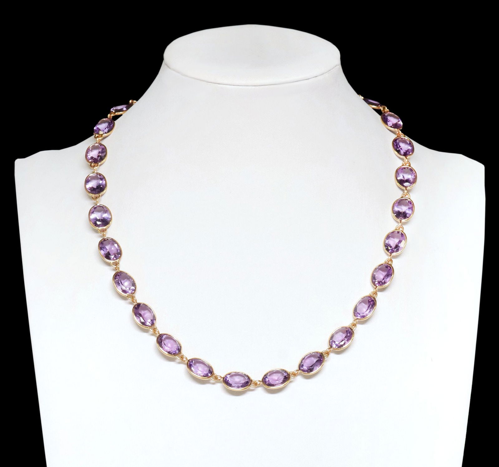 FINE ESTATE 18KT YELLOW GOLD &  65.00CTTW AMETHYST OVAL CHAIN NECKLACE (1 of 5)