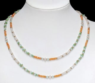 ESTATE 14KT YELLOW GOLD & MULTICOLOR GEMSTONE CHIP & FACETED BEADED NECKLACE