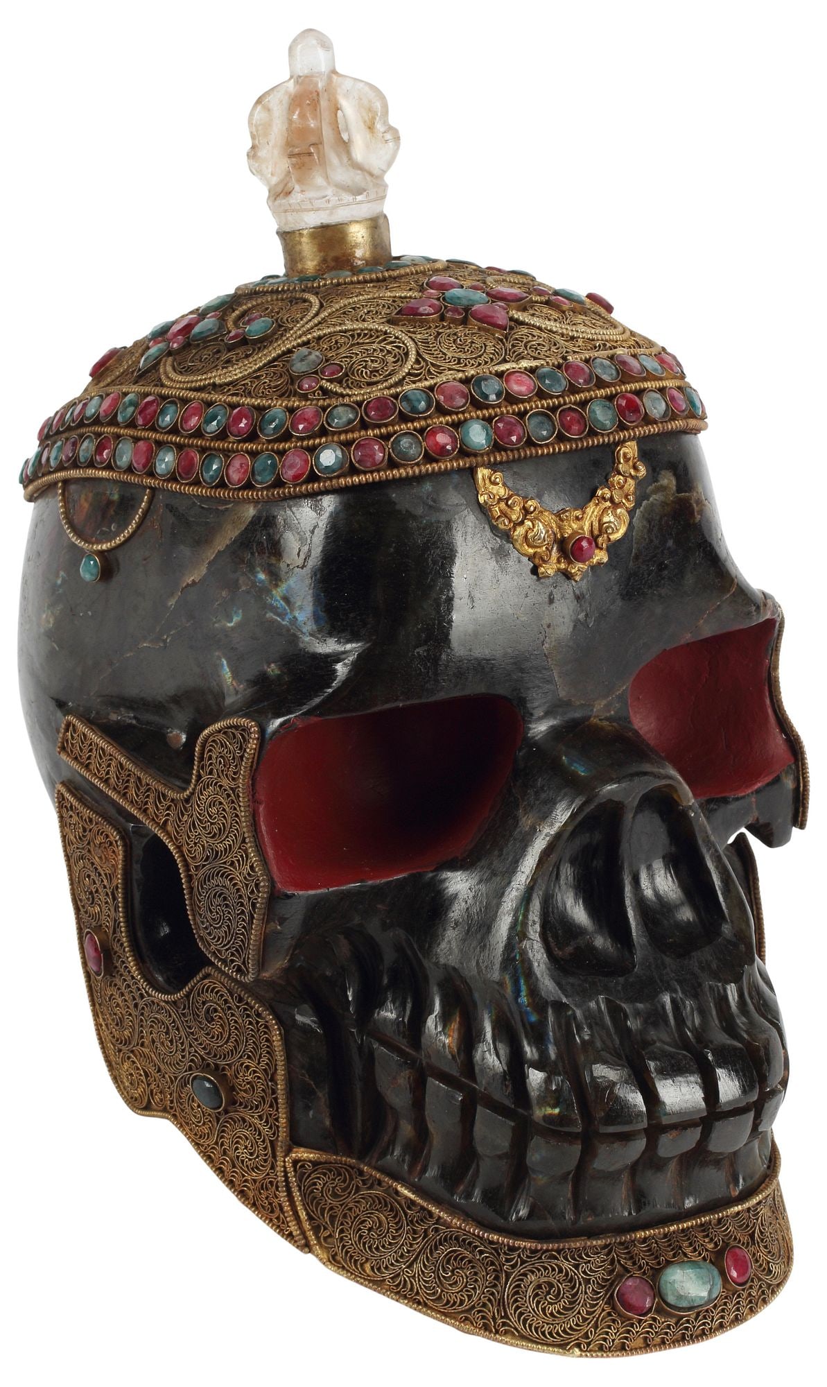 CARVED & GEM-SET LABRADORITE MODEL OF A SKULL (1 of 4)