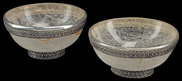 (2) SILVER-MOUNTED ROCK CRYSTAL BOWLS