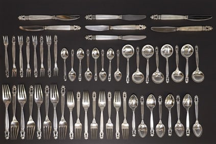 (55) GEORG JENSEN 'ACORN' STERLING SILVER FLATWARE PART SERVICE