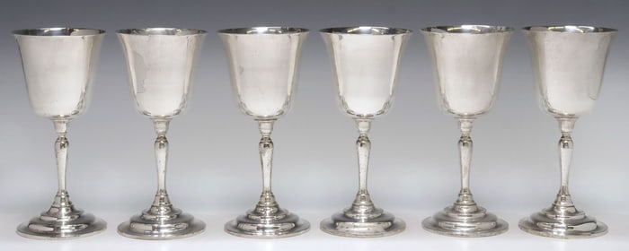 (6) SANBORNS STERLING SILVER WATER GOBLETS, MEXICO