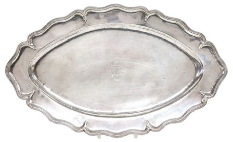 SPANISH COLONIAL STYLE HAMMERED SILVER OVAL TRAY