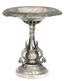 CHINESE EXPORT SILVER DRAGON & BAMBOO COMPOTE