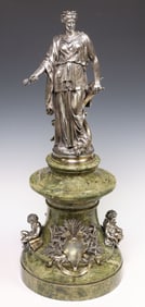 LARGE FRENCH NEOCLASSICAL SILVER & MARBLE PRESENTATION TROPHY