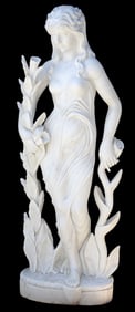 ART NOUVEAU STYLE WHITE MARBLE SCULPTURE OF A NYMPH, 52"