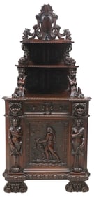EXCEPTIONAL FRENCH RENAISSANCE REVIVAL CARVED WALNUT CORNER CABINET