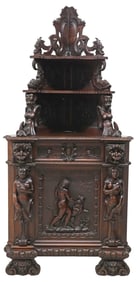 EXCEPTIONAL FRENCH RENAISSANCE REVIVAL CARVED WALNUT CORNER CABINET