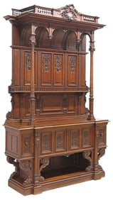 LARGE FRENCH HENRI II STYLE CARVED WALNUT BUFFET, 119"H