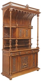 FINE FRENCH RENAISSANCE REVIVAL CARVED WALNUT SIDEBOARD, 106"H