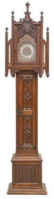 FRENCH GOTHIC REVIVAL CARVED OAK LONGCASE CLOCK