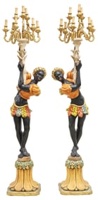 (2) VENETIAN STYLE POLYCHROME PAINTED FIGURAL 9-LT TORCHIERES, 84"H