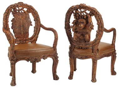 (2) CARVED MONKEY MOTIF FANTASY ARMCHAIRS