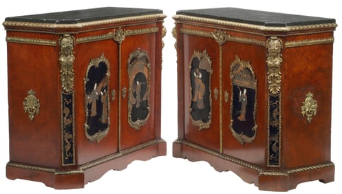 (2) FRENCH ORMOLU-MOUNTED CHINOISERIE 2-DOOR CABINETS
