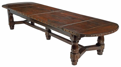 MONUMENTAL RENAISSANCE REVIVAL IRON-MOUNTED REFECTORY TABLE, 164"L
