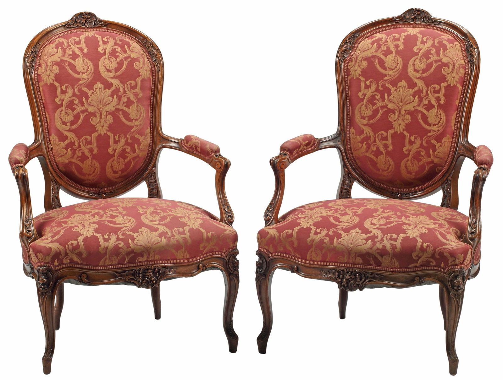 (2) FRENCH LOUIS XV STYLE CARVED WALNUT FAUTEUILS (1 of 6)