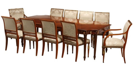 (11) REGENCY STYLE DINING ROOM SUITE WITH EJ VICTOR (ATTRIB.) TABLE