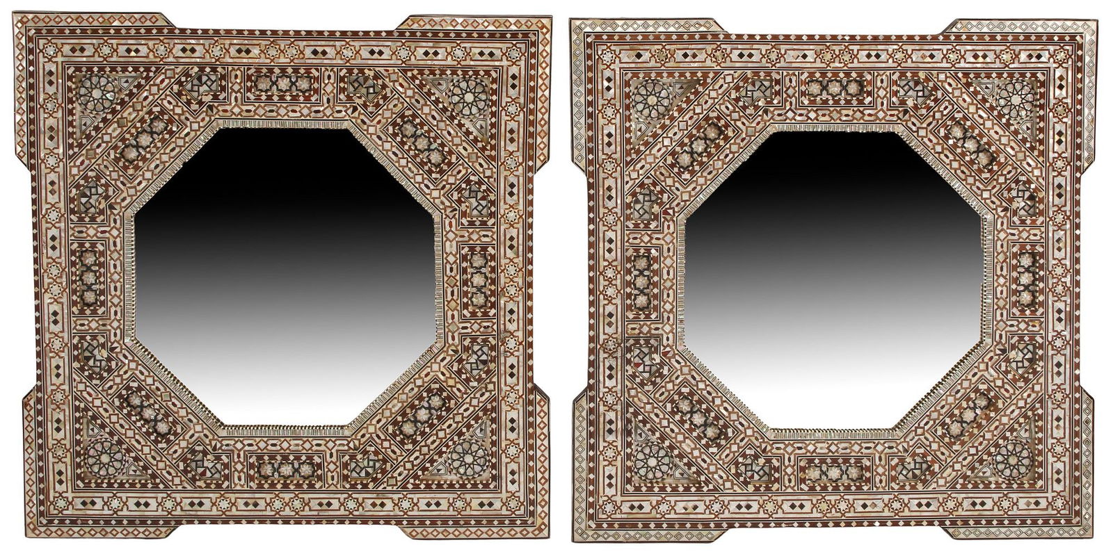 (2) MOORISH STYLE INLAID SQUARE WALL MIRRORS, 29" X 29" (1 of 4)