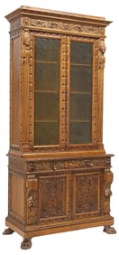 ITALIAN RENAISSANCE REVIVAL CARVED WALNUT BOOKCASE