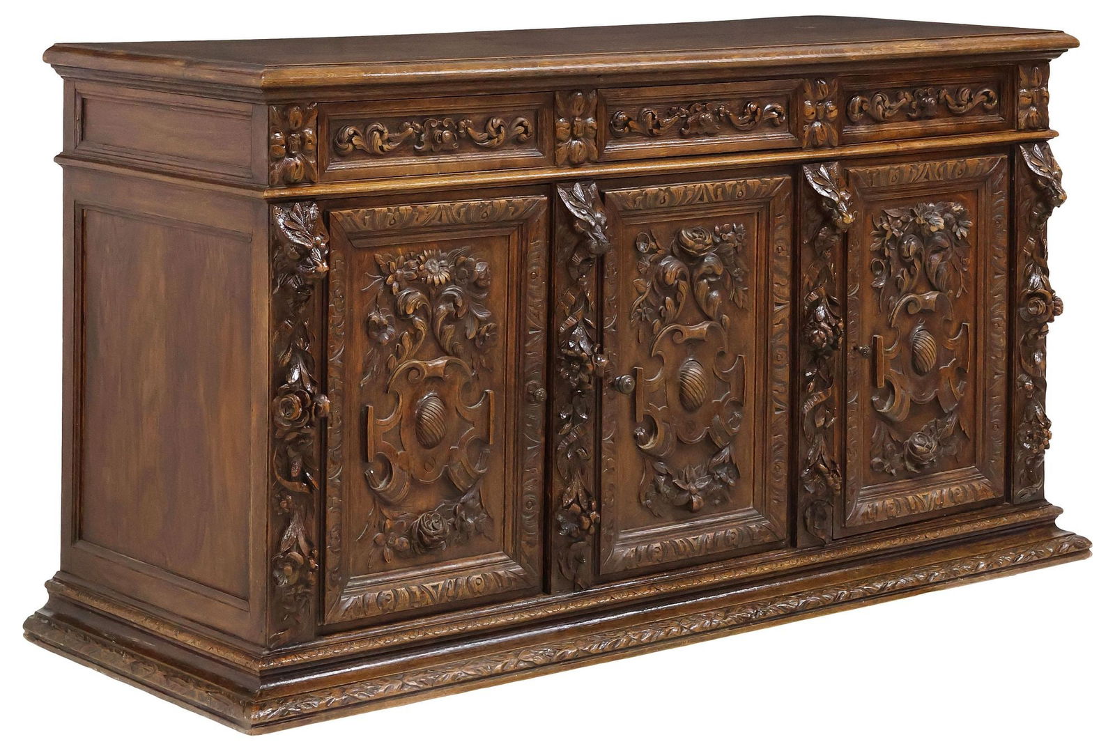 FRENCH RENAISSANCE REVIVAL CARVED OAK SIDEBOARD (1 of 7)