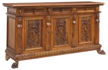ITALIAN RENAISSANCE REVIVAL FIGURAL CARVED SIDEBOARD