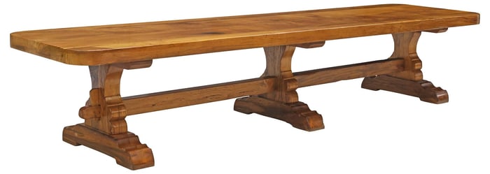 MONUMENTAL FRENCH PROVINCIAL OAK REFECTORY TRESTLE TABLE, 156.5"L
