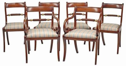 (6) ENGLISH REGENCY STYLE PARCEL-GILT MAHOGANY DINING CHAIRS