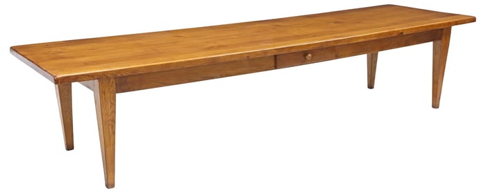 FRENCH PROVINCIAL OAK FARMHOUSE TABLE, 138"L