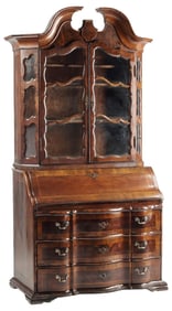ITALIAN INLAID WALNUT BUREAU BOOKCASE, 18TH C.