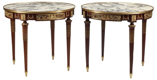 (2) LOUIS XVI STYLE ORMOLU-MOUNTED MAHOGANY SIDE TABLES