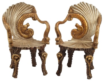 (2) VENETIAN STYLE PARCEL-GILT 'GROTTO' ARMCHAIRS