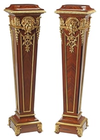 (2) LOUIS XVI STYLE ORMOLU-MOUNTED MATCHED VENEER PEDESTALS