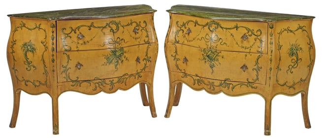 (2) LOUIS XV STYLE PAINTED BOMBE COMMODES