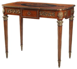 FRENCH LOUIS XVI STYLE ORMOLU-MOUNTED MARQUETRY TABLE