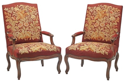 (2) FRENCH REGENCE STYLE NEEDLEPOINT-UPHOLSTERED FAUTEUILS