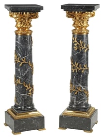 (2) NEOCLASSICAL STYLE ORMOLU-MOUNTED COLUMNAR MARBLE PEDESTALS