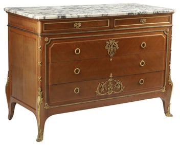 FRENCH TRANSITIONAL STYLE ORMOLU-MOUNTED MARBLE-TOP COMMODE