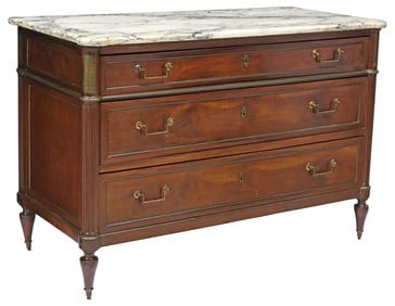 FRENCH LOUIS XVI STYLE MARBLE-TOP MAHOGANY COMMODE