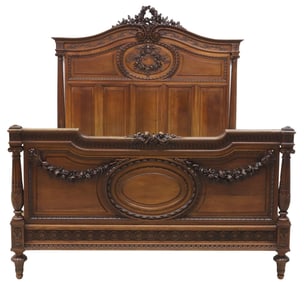 FRENCH LOUIS XVI STYLE  FINELY CARVED WALNUT BED
