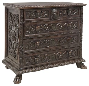 ITALIAN RENAISSANCE REVIVAL CARVED WALNUT COMMODE
