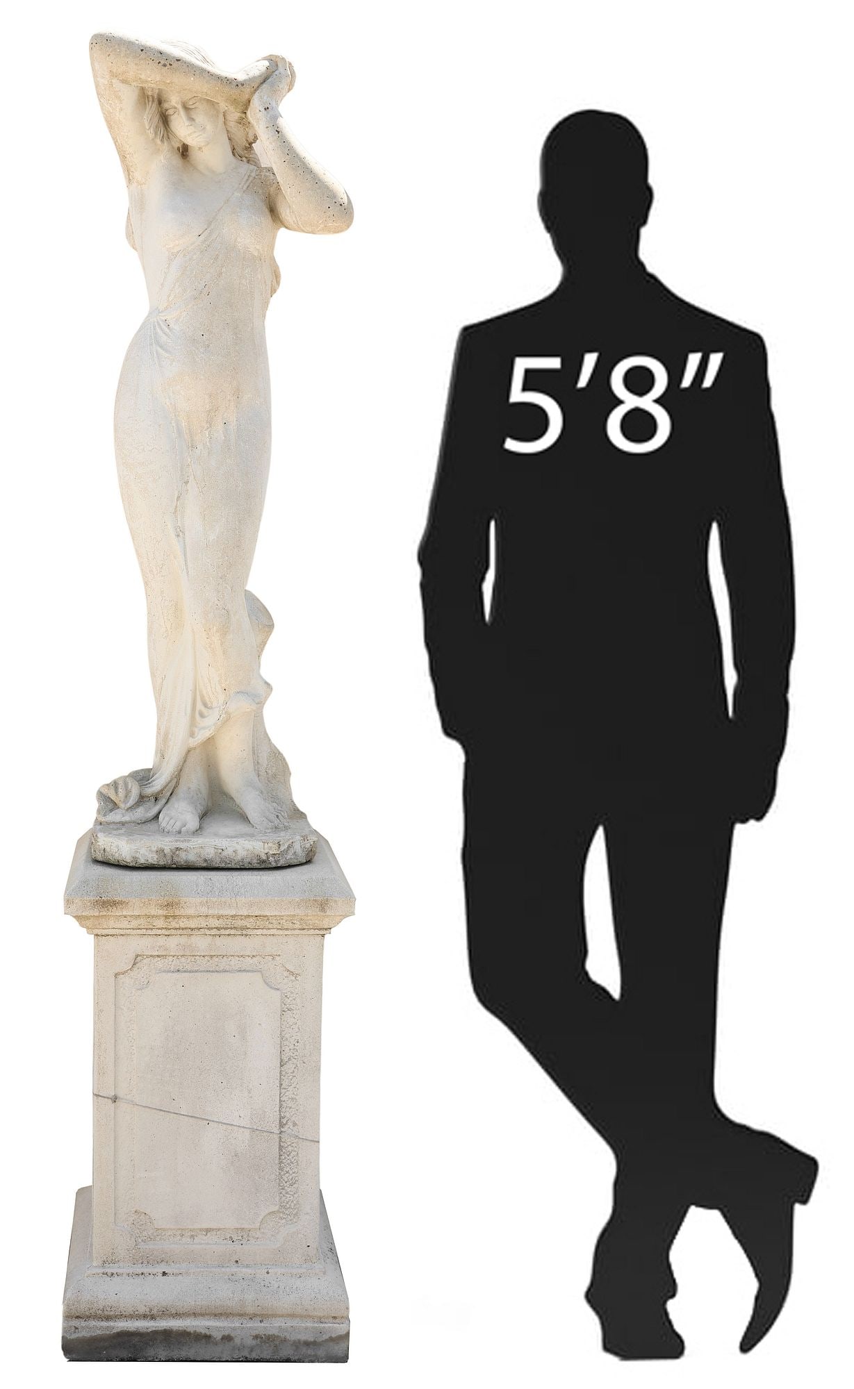 LARGE CAST STONE GARDEN MAIDEN ON PEDESTAL, 72.5"H (1 of 4)