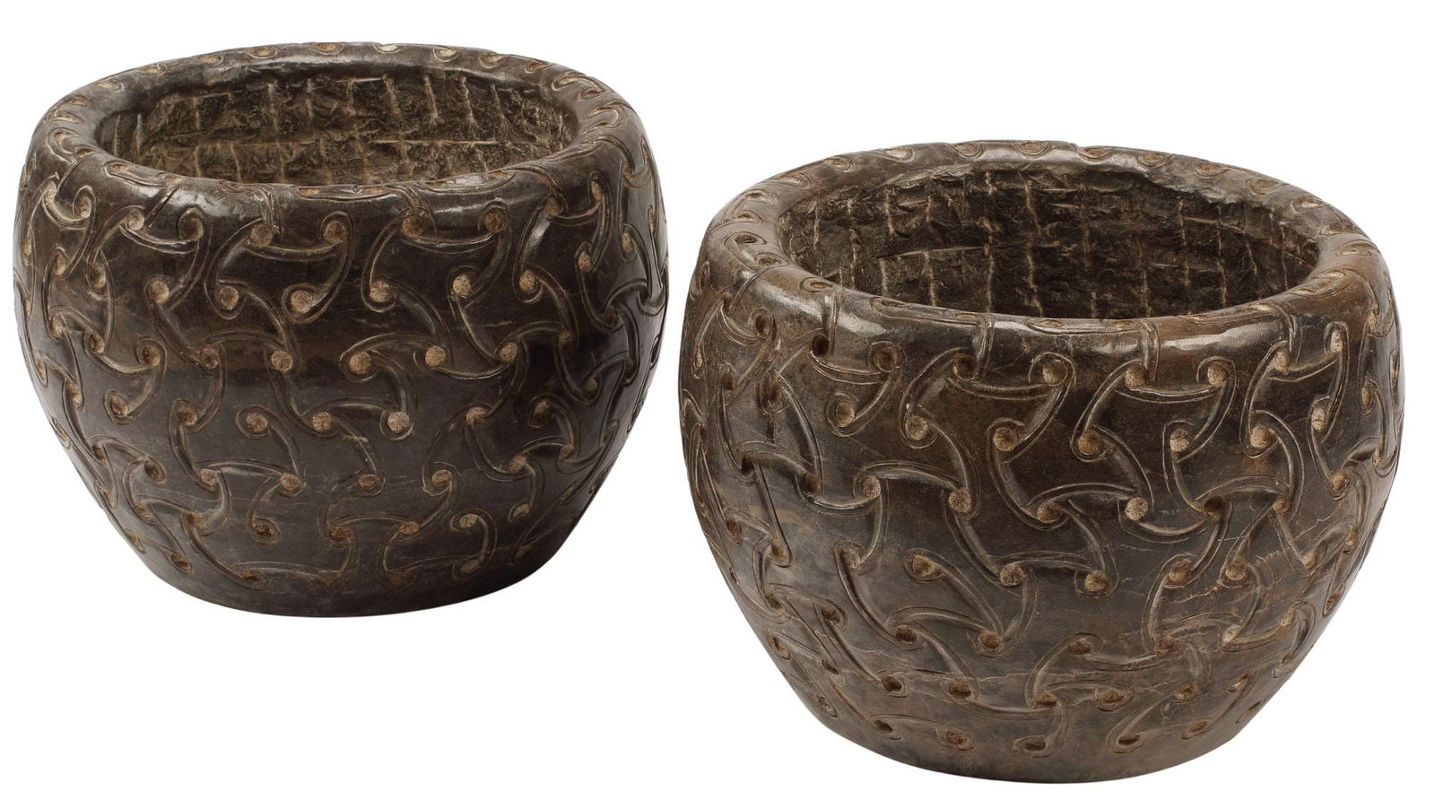 (2) CELTIC STYLE CARVED HARDSTONE PLANTERS (1 of 3)
