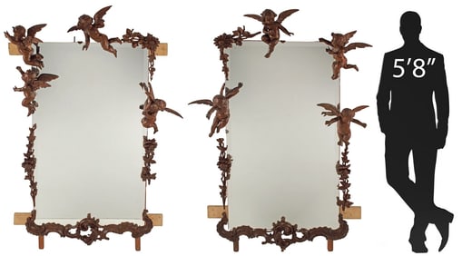 (2) MANNER OF GABRIEL VIARDOT ROCOCO STYLE CHERUB MIRRORS, 67.5"H