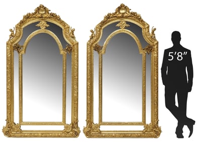 (2) LARGE LOUIS XV STYLE GILT CUSHION MIRRORS, 80.5"H
