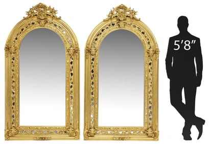 (2) LARGE LOUIS XV STYLE GILT CUSHION MIRRORS, 75.5"H