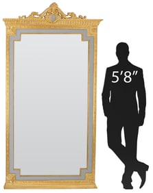 MONUMENTAL NEOCLASSICAL STYLE PARCEL-GILT & PAINTED MIRROR, 90.5"H
