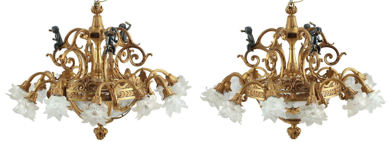 (2) NEOCLASSICAL STYLE ORMOLU & PATINATED BRONZE 18-LIGHT CHANDELIERS (1 of 8)